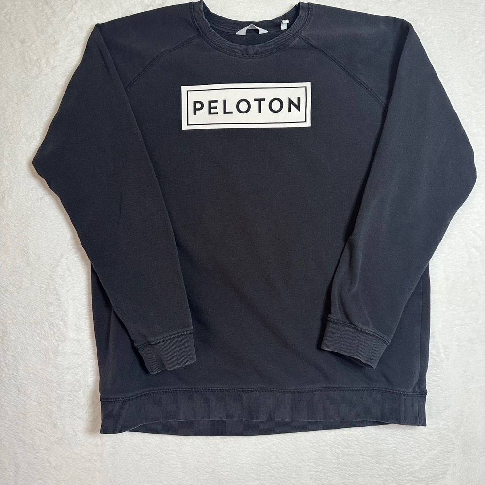 Peloton Men's Heritage Crewneck Sweatshirt Large Black White Box Logo Fleece